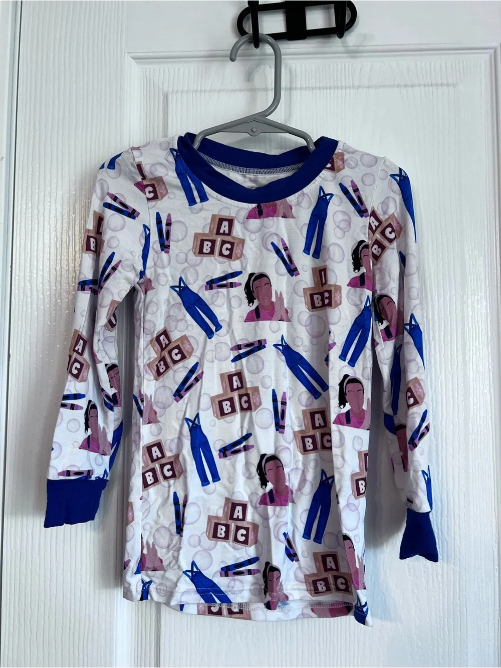 Kids Long-Sleeve Pajama Set with Blue Trim - Unbranded ABC Print